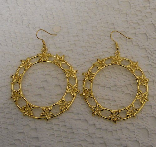 Women Earrings Fashion Drop Dangle Gold Tones Flowers Hook Fasteners SZ BIJOUX