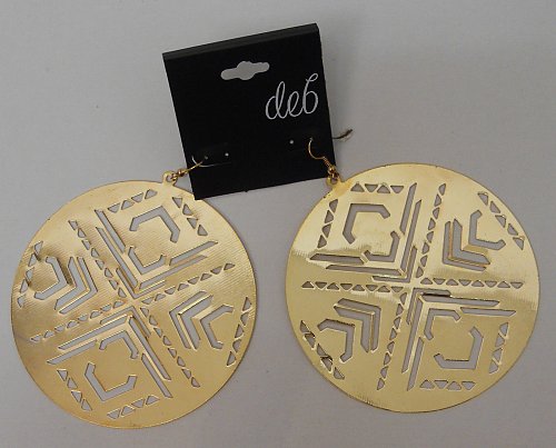 Unisex Fashion Earrings DEB Gold Large Round Drop Dangle Hook Closure Mixed Meta