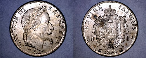 1859-A French 50 Franc World Coin - France - COPY