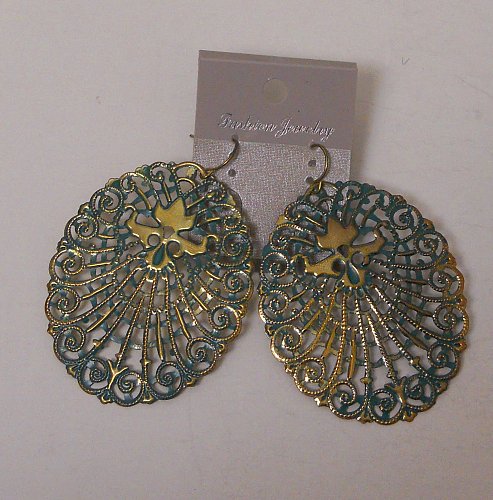 Women Fashion Drop Dangle Earrings Green Gold Metal Ovals FASHION JEWLERY Hook