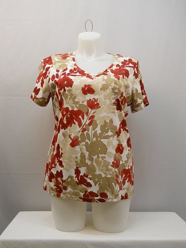 PLUS SIZE 0X 1X Womens Knit Top KAREN SCOTT Floral Print V-Neck Short Sleeve