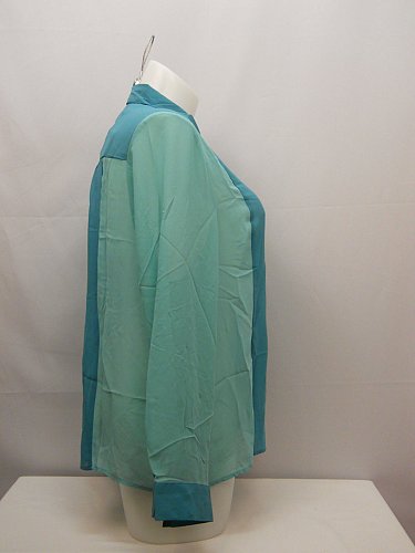 Womens Shirt Sheer Button Down PLUS SIZE 2X Solid Teal ROMAN Long Sleeve Collar