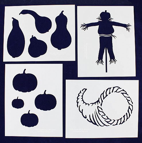 Scarecrow, Pumpkin, Gourd, Cornucopia-4 Piece Set- Mylar Crafts/Sewing/Painting