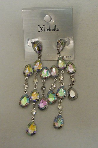 Women Fashion Drop Dangle Earrings Silver Tones Rhinestones Teardrops Push Backs