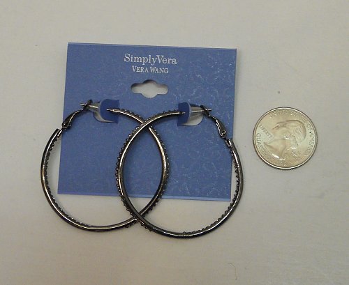 Women Fashion Hoop Earrings Black With Rhinestones VERA WANG Leverback