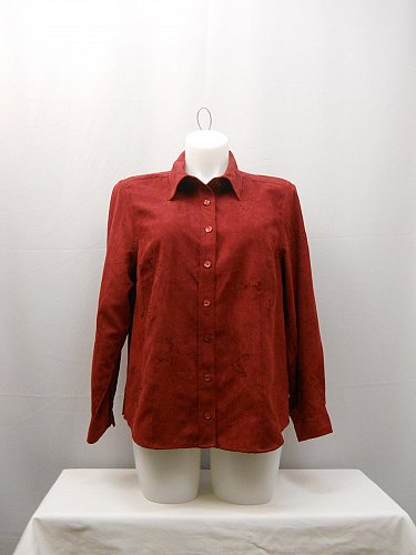 PLUS SIZE 2X Button Shirt NORTON MCNAUGHTON Red Faux Suede Beaded Long Sleeves