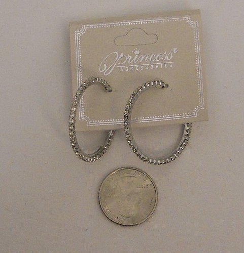 Womens Hoop Earrings Silver Tones Fashion Rhinestones PRINCESS Leverbacks