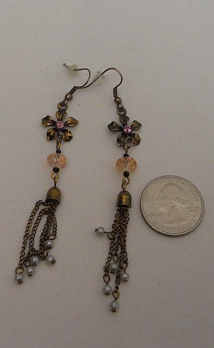Womens Earrings Drop Dangle Copper Pink Rhinestones Beads FASHION JEWELRY Hooks