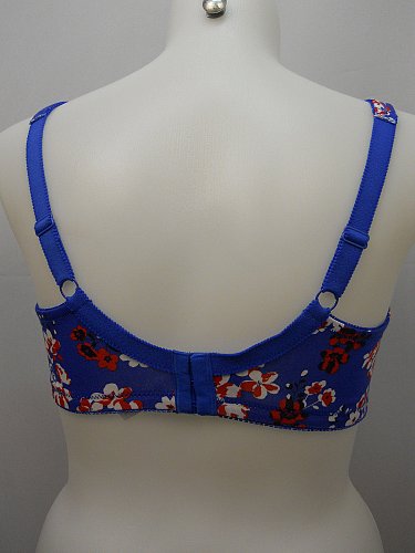 BRA 38DD Women Bra Leisure Full Coverage BLUE FLORAL Wire Free Back Closure Adju