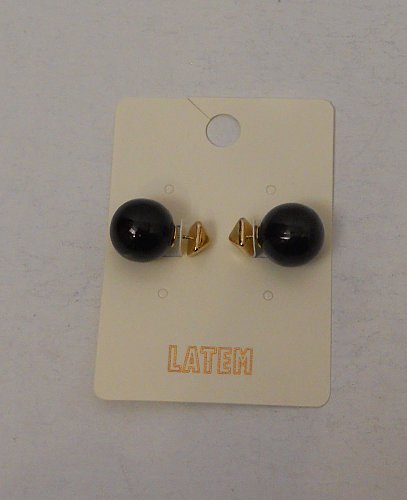 Women Fashion Stud Earrings Black Balls Gold Tones LATEM Push Backs