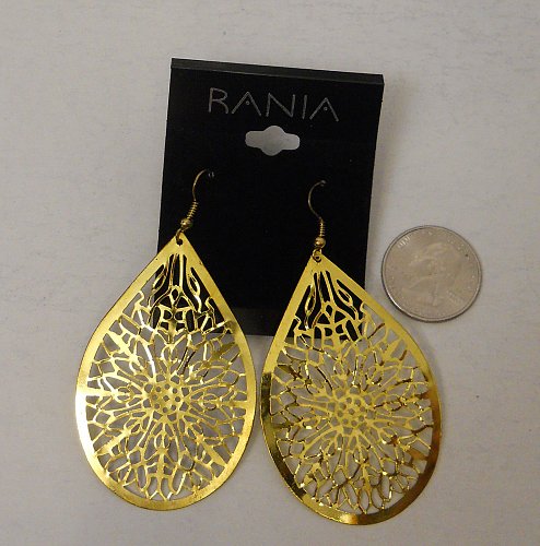 Women Fashion Drop Dangle Earrings Gold Tones Teardrops RANIA Hook Fasteners