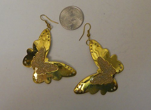 Women Fashion Drop Dangle Earrings Gold Glitter Butterflies PRECIOUS Hook