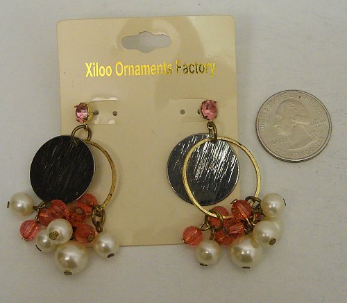 Women Fashion Drop Dangle Earrings Pink Beads Rhinestones Faux Pearls Push Backs