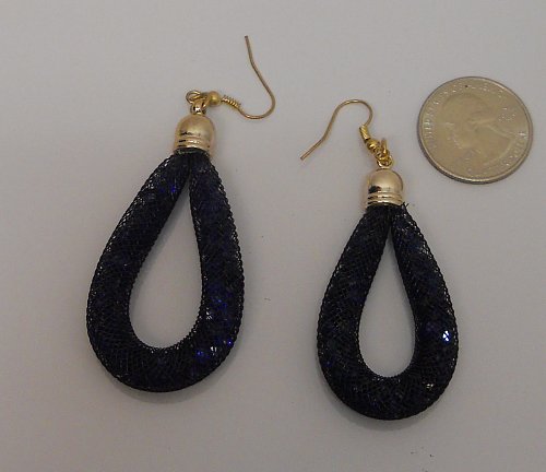 Women Fashion Drop Dangle Earrings Black Mesh Blue Beads Hook KANAMINA
