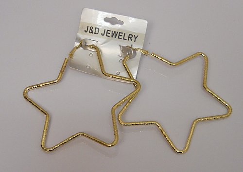 Women Fashion Hoop Earrings Large Stars Gold Tones Leverback Fasteners J&D JEWEL