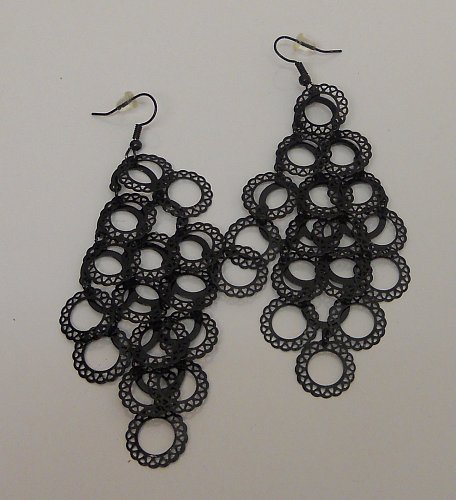 Women Earrings Solid Black Loops Hook Fastener Fashion Drop Dangle EDGE