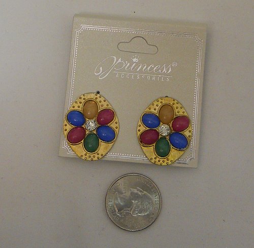 Womens Clip On Earrings Fashion Metal Beaded Flower Rhinestones PRINCESS