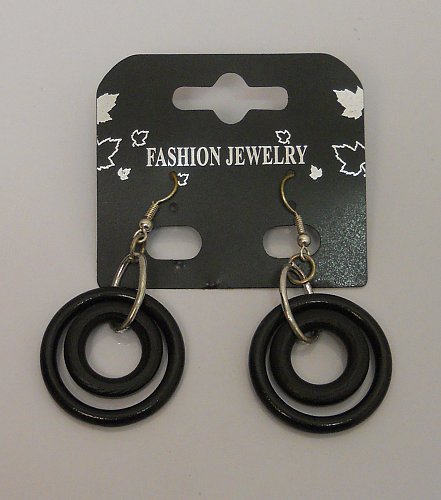 Women Fashion Drop Dangle Earrings Black Circles Silver Tones Hook Fastener FASH