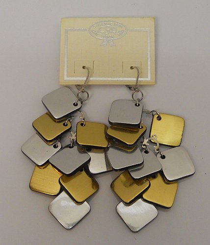 Women Fashion Drop Dangle Earrings Gold Silver Squares Leverback CATHERINE STEIN