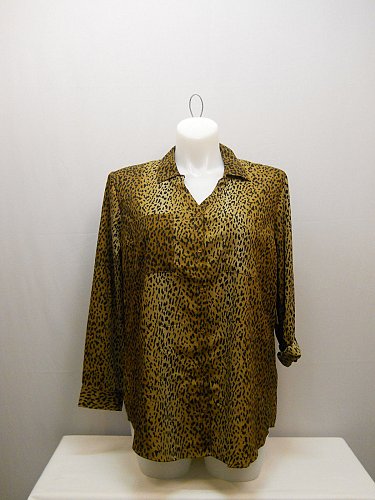 SIZE XXL 20 Womens Button Down Shirt FADED GLORY Animal Collared Long Tab Sleeve