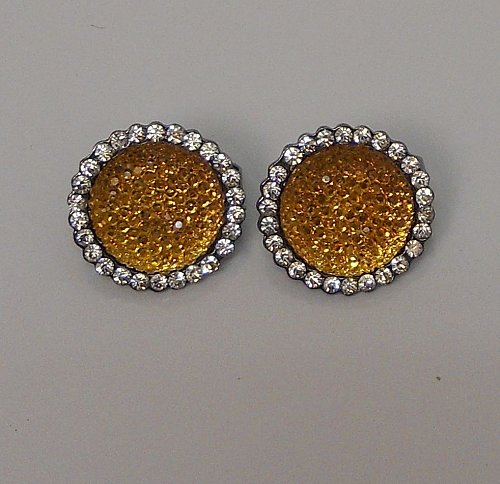 Women Fashion Earrings Huggies Rhinestones Gold Tones Clip On Fasteners Unbrande