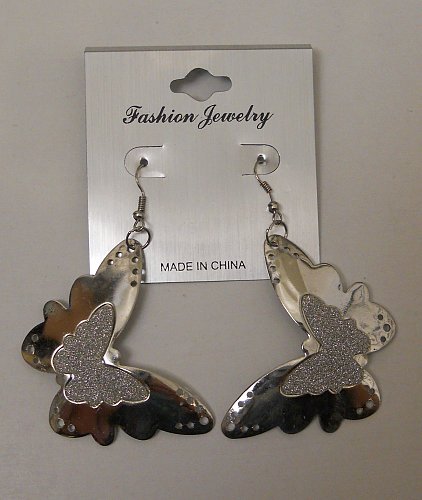 Butterfly Earrings Women Fashion Drop Dangle Glitter Silver Tones Hook FASHION