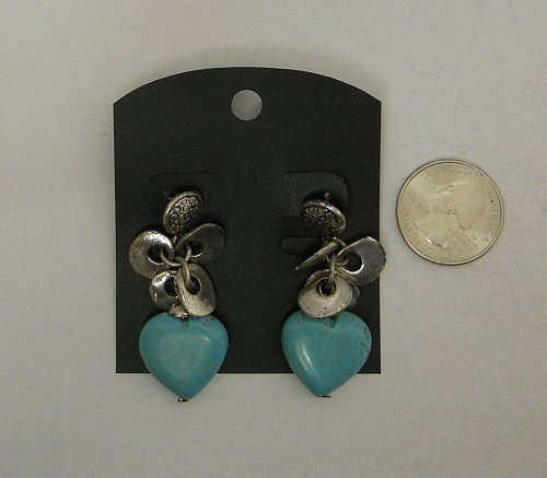 Women Earrings Silver Tones Turquoise Hearts Fashion Drop Dangle Unbranded