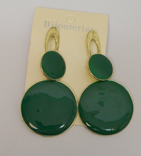 Women Fashion Drop Dangle Earrings Green Gold Tones Metal Push Backs BIJOUTERIAS