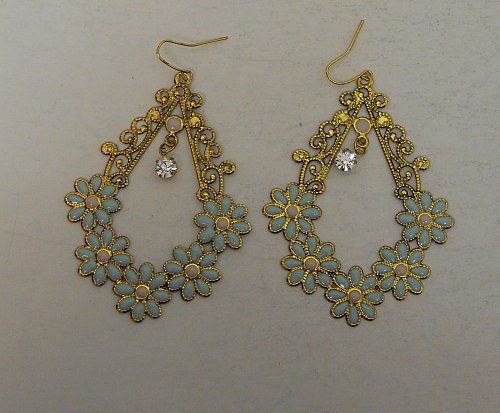 Women Earrings Flowered Teardrops Fashion Drop Dangle Rhinestones Hook BODY CENT