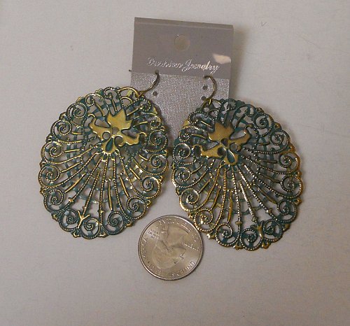 Women Fashion Drop Dangle Earrings Green Gold Metal Ovals FASHION JEWLERY Hook