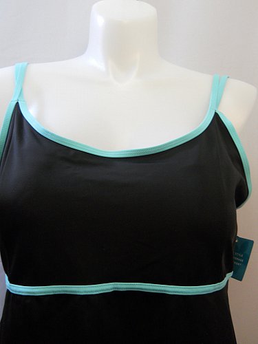 PLUS SIZE 22 Women Tankini Swim Top BEACH BELLE Black Mint Double Lingerie Strap