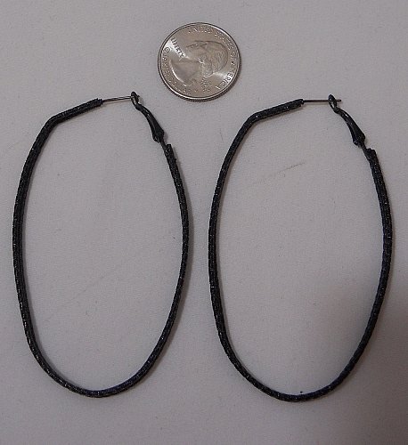 Women Fashion Hoop Earrings Solid Black Oblong Unbranded Leverback