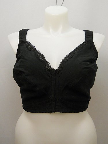 BRA 54C Women Posture Bra Wire Free Solid Black Front Closure Wide Adjustable St