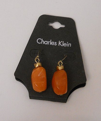 Women Fashion Drop Dangle Earrings Orange Polished Rocks CHARLES KLEIN Hook