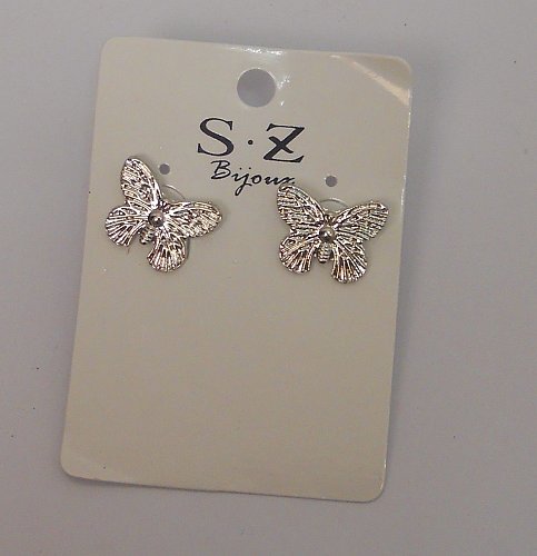 Women Earrings Fashion Stud Butterflies Silver Tones Push Backs Fasteners SZ BIJ