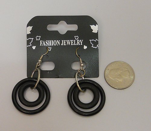 Women Fashion Drop Dangle Earrings Black Circles Silver Tones Hook Fastener FASH