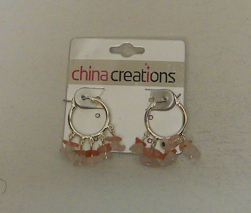 Women Fashion Hoop Earrings Silver Tones Pink Beads CHINA CREATIONS Leverback