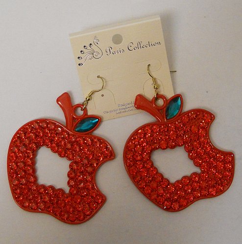 Women Earrings Drop Dangle Fashion Red Apples Rhinestones PARIS COLLECTON Hook