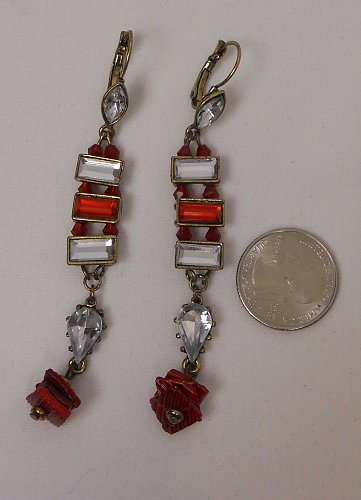 Women Fashion Drop Dangle Earrings Red Rhinestones Beads Unbranded Leverback