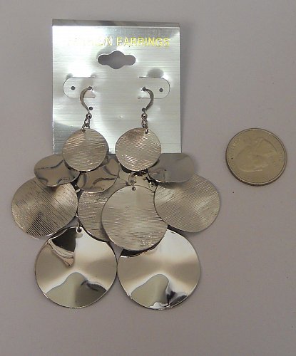 Women Earrings Silver Tones Fashion Drop Dangle Metal Circles Hook Fasteners FAS