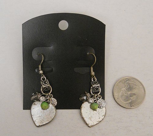 Women Earrings Heart Charms Fashion Drop Dangle Silver Tones Rhinestones Hook