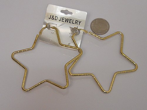 Women Fashion Hoop Earrings Large Stars Gold Tones Leverback Fasteners J&D JEWEL