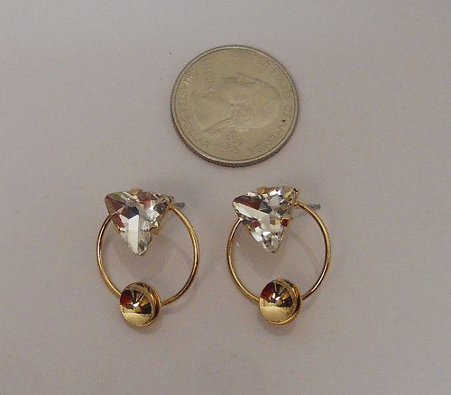 Women Fashion Stud Earrings Rhinestones Gold Tones Push Back Fasteners A88