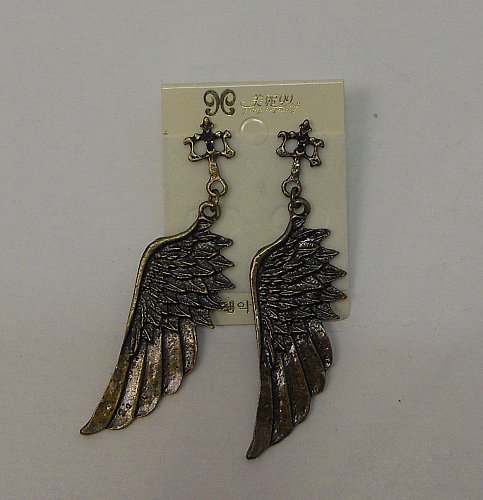 Unisex Drop Dangle Fashion Earrings Angel Wings Copper Tones Unbranded Push Back