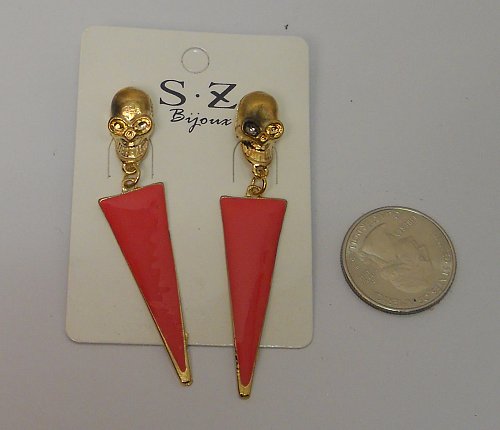 Women Earrings Fashion Post Drop Dangle Gold Skulls Pink Triangles Push Back Fas