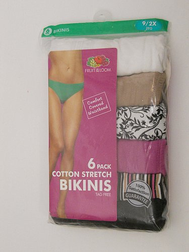 PLUS SIZE 9/2X Womens 6 Pack Bikini Panties FRUIT OF THE LOOM Multi Color Assort