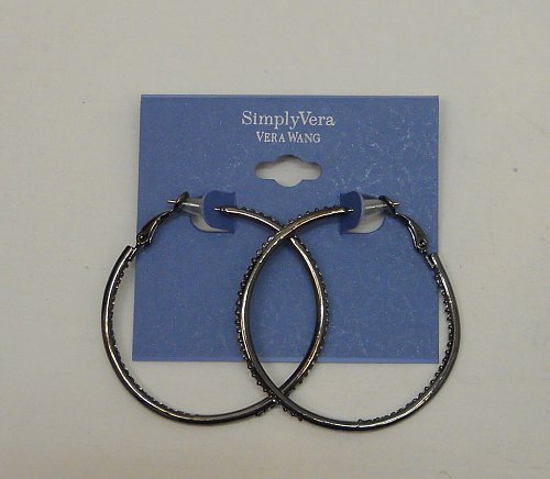 Women Fashion Hoop Earrings Black With Rhinestones VERA WANG Leverback