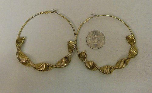 Women Hoop Earrings Fashion Gold Tones Wavy Ribbon Leverback Fastener Unbranded