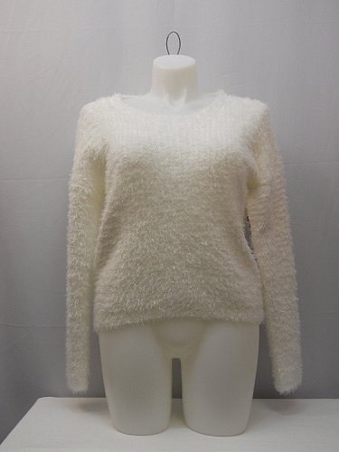 SIZE L Womens Eyelash Sweater NO BOUNDARIES Hi Lo Solid Ivory Tunic Pullover