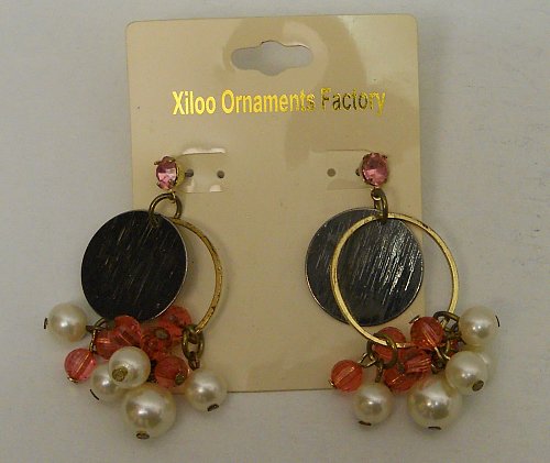 Women Fashion Drop Dangle Earrings Pink Beads Rhinestones Faux Pearls Push Backs